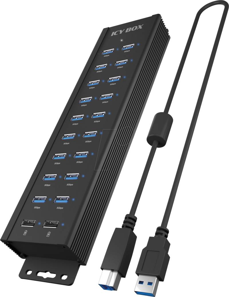 ICY IB-HUB1720U3 - USB 3.0 Hub, 18x USB-A, 2x USB-A Ladeport von Icybox