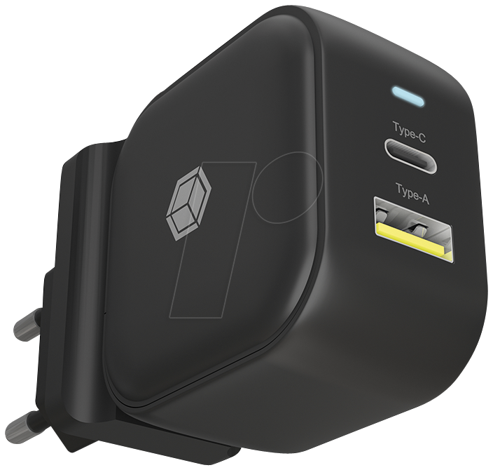 ICY PS106-PD - USB-Ladegerät, 38 W, 5 - 20 V, 2-Port, schwarz, Wechselstecker von Icybox