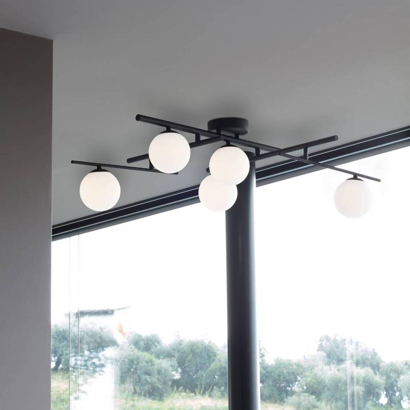 Ideal Lux Deckenleuchte Atlas schwarz, 5-flammig Metall Glas von Ideallux