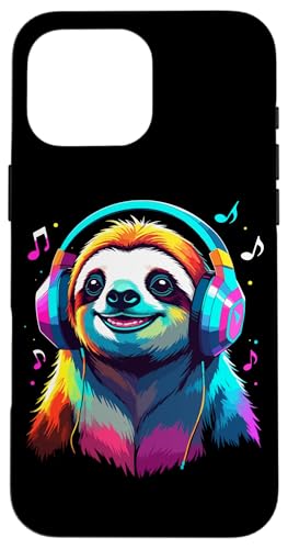 Faultier Mit Kopfhörern, Bunte Digitale Kunst Musik Faultier Hülle für iPhone 16 Pro Max von Ideen Für Faultier-liebhaber & Faultier-zubehör