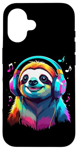Faultier Mit Kopfhörern, Bunte Digitale Kunst Musik Faultier Hülle für iPhone 16 Faultier Mit Kopfhörern, Bunte Digitale Kunst Musik Faultier Hülle für iPhone 16 von Ideen Für Faultier-liebhaber & Faultier-zubehör