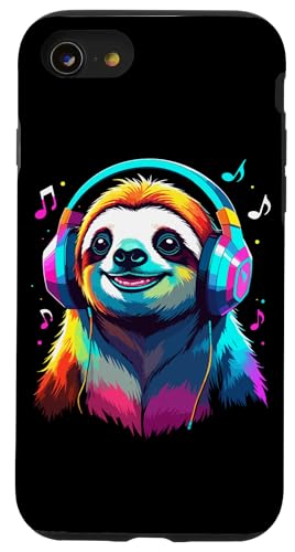 Faultier Mit Kopfhörern, Bunte Digitale Kunst Musik Faultier Hülle für iPhone SE (2020) / 7 / 8 von Ideen Für Faultier-liebhaber & Faultier-zubehör