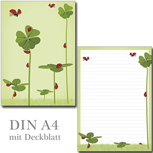 Ideenstadl Schreibblock Klee und Marienkäfer 25 Blatt DIN A4 weiß liniert mit Deckblatt von Ideenstadl