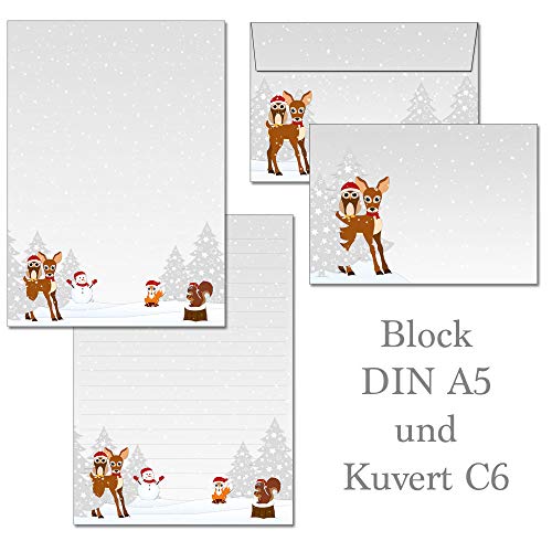 1 Schreibblock Waldtiere Winter Weihnachten 50 Blatt Format DIN A5 mit Deckblatt und 15 Briefumschläge C6-7530+C6 von Ideenstadl