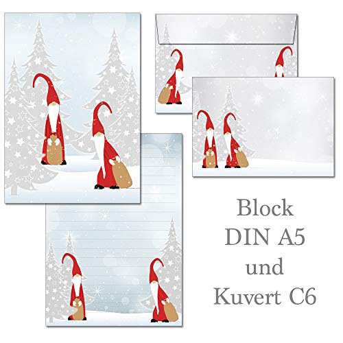 1 Schreibblock Weihnachten Wichtel 50 Blatt liniert Format DIN A5 mit Deckblatt + 15 Kuverts DIN C6 7320+BU von Ideenstadl