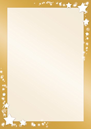 Briefpapier Sterne auf Goldrahmen - Motivpapier Weihnachten DIN A4 90 g/m² (20 Blatt) von Ideenstadl