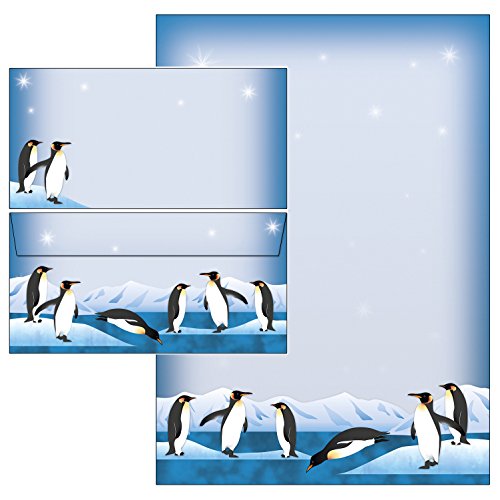 Briefpapiermappe - nette Pinguine -Set - Briefpapier + Briefumschläge DIN lang ohne Fenster (20 Blatt Briefpapier + 20 Kuverts mit Mappe) von Ideenstadl