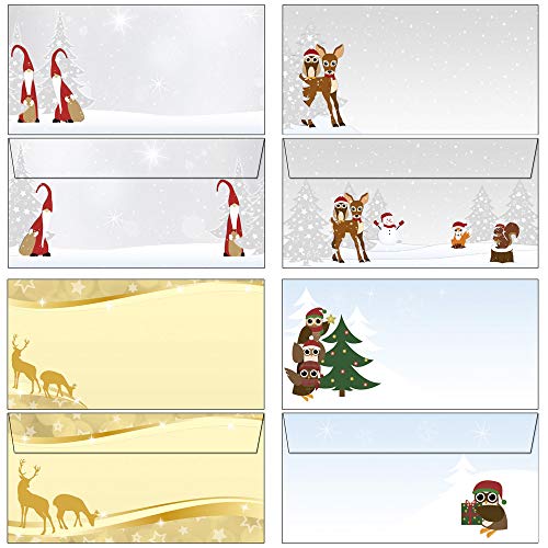 Briefumschläge Mix Best of Weihnachten 4x je 10 Stück DIN lang Wichtel Waldtiere Eulen Rehe BU-Mix DL xmas von Ideenstadl