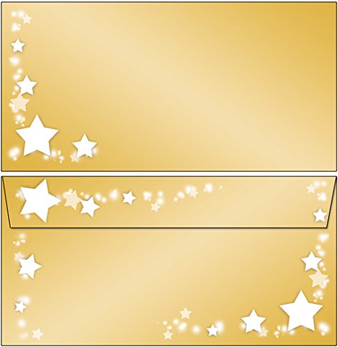 Briefumschläge Sterne auf Goldrahmen - Weihnachten - DIN lang ohne Fenster 61161 (20 Kuverts) von Ideenstadl