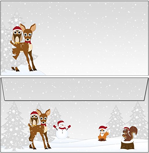 Briefumschläge Waldtiere Weihnachten/Winter DIN lang ohne Fenster 61083-100 Kuverts von Ideenstadl