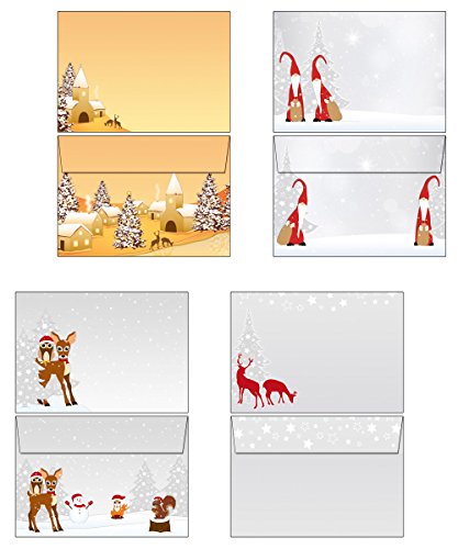 Briefumschläge Weihnachten Mix 4x10 Kuverts Wichtel - Waldtiere - Winterlandschaft - rotWild DIN C6 ohne Fenster WeihC6mix von Ideenstadl