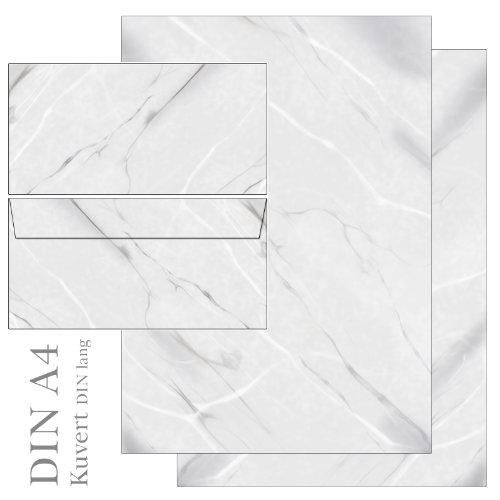 Motivpapier Marmor marmoriert grau/weiß beidseitig - Set 100-teilig 50 Blatt Briefpapier + 50 Stück Briefumschläge DIN lang ohne Fenster 5492+6492 von Ideenstadl