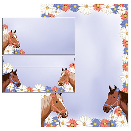 Pferde - Set mit Mappe - 20 Blatt Briefpapier + 20 Briefumschläge DIN lang ohne Fenster 51131+61131 von Ideenstadl
