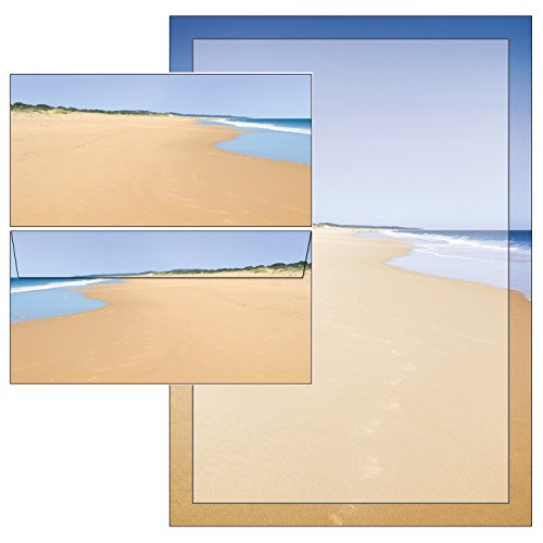 Sandstrand - Set - 25 Blatt Briefpapier + 20 Briefumschläge DIN lang mit Mappe 5055+6051 von Ideenstadl