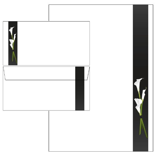 Trauer - weiße Calla Set - Briefpapier + Briefumschläge DIN lang ohne Fenster (20 Blatt Briefpapier + 20 Kuverts) von Ideenstadl