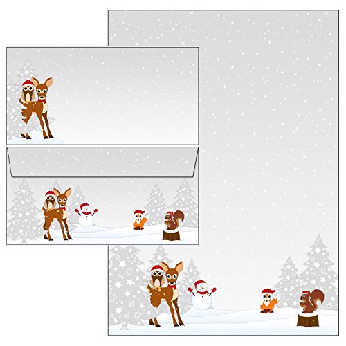 Waldtiere Weihnachten Winter Set 40-teilig 20 Blatt Briefpapier + 20 Stück Briefumschläge DIN lang ohne Fenster 51081+61081 von Ideenstadl