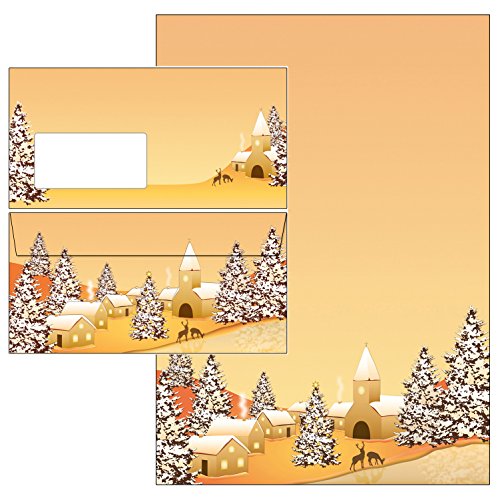 Weihnachten Winterdorf Set 100 Blatt Briefpapier + 100 Stück Briefumschläge DIN lang mit Fenster 51183+61188 von Ideenstadl