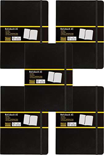 5er Pack Idena 209281 - Notizbuch DIN A5, 192 Seiten, 80 g/m², kariert, schwarz von Idena