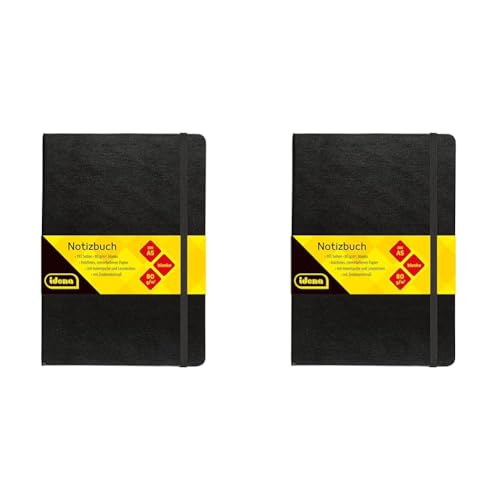 Idena 10054 - Notizbuch DIN A5, blanko, Papier cremefarben, 192 Seiten, 80 g/m², Hardcover in Schwarz, 1 Stück (Packung mit 2) von Idena