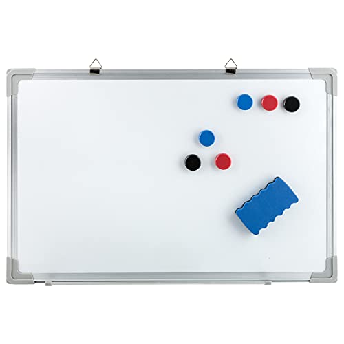 Idena 10414 - Whiteboard mit Alurahmen, ca. 40 x 60 cm groß, inklusive 6 Magnete und Schwamm, zur Wandmontage geeignet, ideal für Büro und zu Hause, ohne Maker von Idena