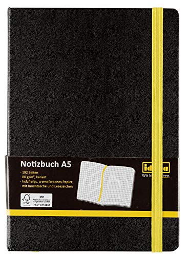 Idena 10698 - Notizbuch A5, 192 Seiten, 80 g/m², kariert, schwarz, 1 Stück von Idena