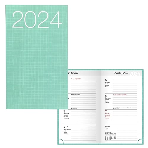 Idena 11030 - Taschenkalender 2024, Ladytimer Graphic türkis, 87 x 153 mm, 128 Seiten, Wochenplaner mit flexiblem Cover von Idena