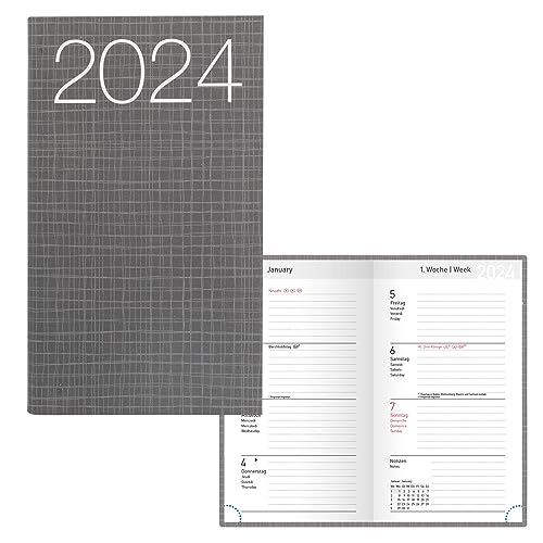 Idena 11033 - Taschenkalender 2024, Ladytimer Graphic grau, 87 x 153 mm, 128 Seiten, Wochenplaner mit flexiblem Cover von Idena