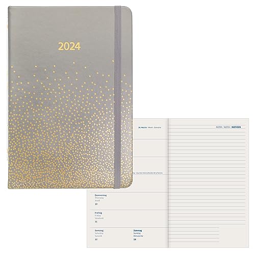 Idena 11054 - Terminkalender 2024, DIN A5, Sparkle grau, 192 Seiten, 1 Woche auf 1 Seite, Agenda, Wochenplaner von Idena