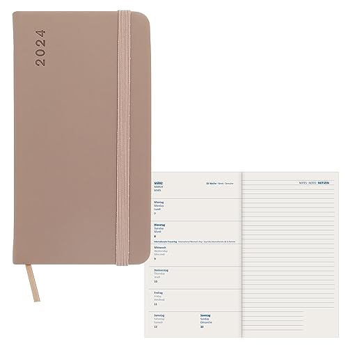 Idena 11073 - Terminkalender 2024, 80 x 150 mm, slim braun, 192 Seiten, 1 Woche auf 1 Seite, Agenda, Wochenplaner, Soft Touch Einband von Idena