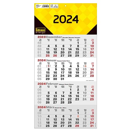 Idena 11075 - 4 Monatskalender 2024, Wandkalender mit Schieber, 30 x 61 cm, Bürokalender 4 Monate von Idena