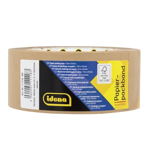 Idena 11118 - Papierpackband, Braun, 5 cm x 50 m extra stark, 1 Rolle Klebeband aus recyceltem Papier, nachhaltiges Paketband Idena 11118 - Papierpackband, Braun, 5 cm x 50 m extra stark, 1 Rolle Klebeband aus recyceltem Papier, nachhaltiges Paketband von Idena