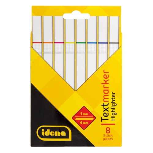 Idena 11130 - Textmarker, 8 Stück in leuchtenden Farben, Keilspitze mit Strichstärke 1-4 mm von Idena