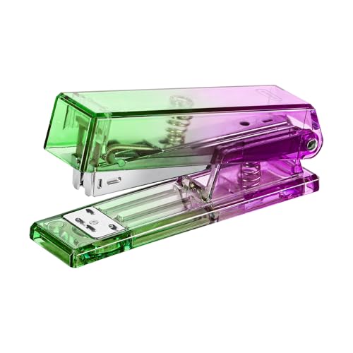 Idena 11360 - Heftgerät für Klammern, für bis zu 20 Blätter, Bürotacker in Lila und Grün, Größe ca. 12,9 x 3,4 x 6,4 cm, geeignet für Schule und Büro von Idena