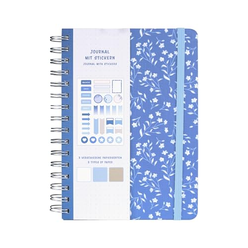 Idena 11366 - Notizbuch A5 mit 66 Stickern, Blau, Journal mit 78 Seiten, 120 g/m², 3 verschiedene Papiersorten, gepunktet, mit Innentasche und Gummiband, FSC-Mix Idena 11366 - Notizbuch A5 mit 66 Stickern, Blau, Journal mit 78 Seiten, 120 g/m², 3 verschiedene Papiersorten, gepunktet, mit Innentasche und Gummiband, FSC-Mix von Idena
