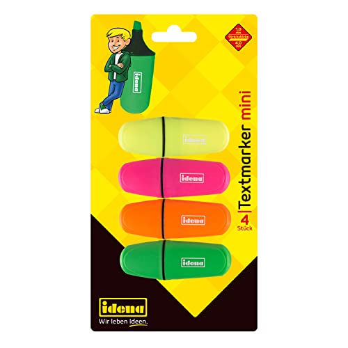 Idena 12081 - Textmarker Mini, in 4 Farben, gelb, pink, orange und grün von Idena