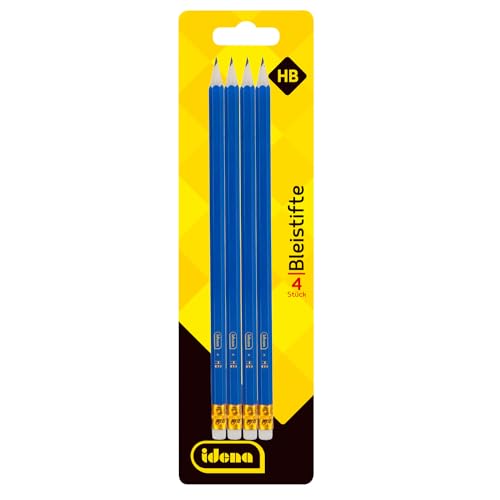 Idena 20013 - Bleistift, 4 Stück, Härte HB, mit Radiertip, Blau von Idena