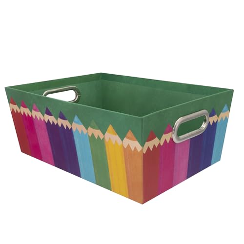 Idena 20140 - Aufbewahrungsbox aus festem Karton, Aufbewahrungskorb mit Metallgriffen, ca. 33 x 22,9 x 12,7 cm von Idena