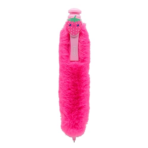Idena 20199 - Kugelschreiber mit Plüsch, Flauschiger pinker Stift mit Erdbeer-Clip, Niedlicher Schreibspaß für Kinder, Teenager & Büro von Idena