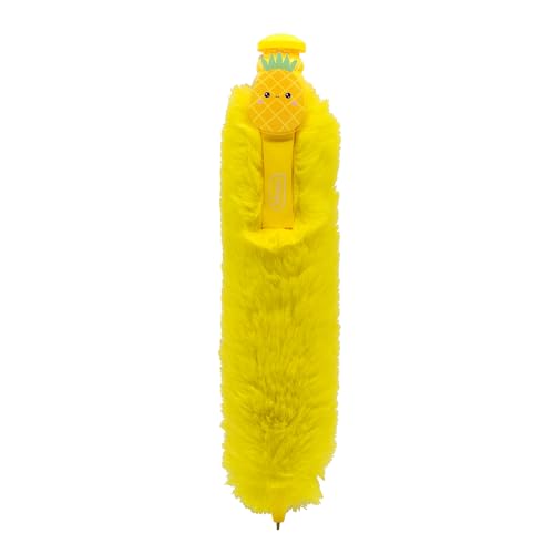 Idena 20201 - Kugelschreiber mit Plüsch, Flauschiger gelber Stift mit Ananas-Clip, Niedlicher Schreibspaß für Kinder, Teenager & Büro von Idena