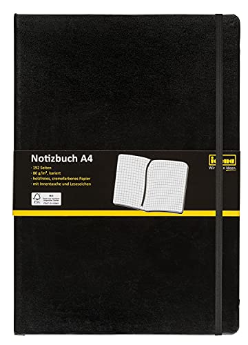 Idena 209280 - Notizbuch DIN A4, kariert, Papier cremefarben, 192 Seiten, 80 g/m², Hardcover in schwarz, 1 Stück von Idena
