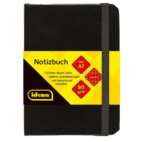 Idena 209283 - Notizbuch DIN A7, kariert, Papier cremefarben, 192 Seiten, 80 g/m², Hardcover in schwarz, 1 Stück von Idena