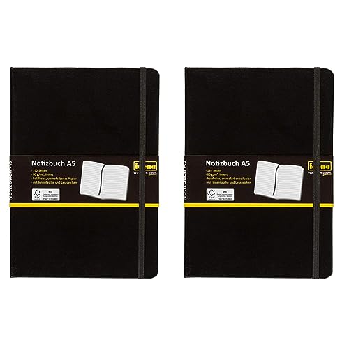 Idena 209284 - Notizbuch DIN A5 liniert, Papier cremefarben, 192 Seiten, 80 g/m², Hardcover in schwarz, 1 Stück (Packung mit 2) von Idena