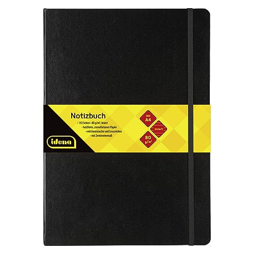 Idena 209292 - Notizbuch DIN A4, liniert, Papier cremefarben, 192 Seiten, 80 g/m², Hardcover in schwarz, 1 Stück von Idena
