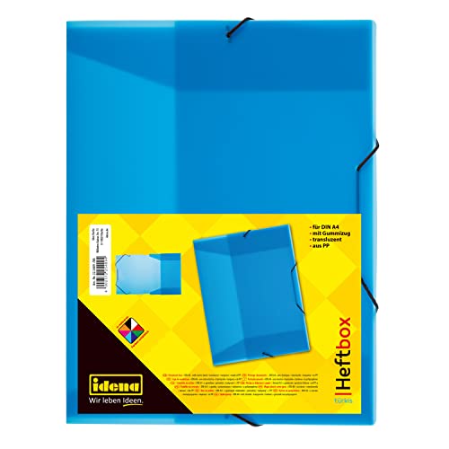 Idena 225167 - Heftbox für DIN A4 mit Gummizug, aus PP, Füllhöhe 3,5 cm, transluzent blau, 1 Stück von Idena