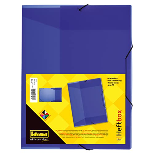 Idena 225402 - Heftbox für DIN A4 mit Gummizug, aus PP, Füllhöhe 3,5 cm, transluzent blau, 1 Stück von Idena