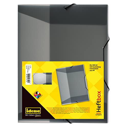 Idena 225404 - Heftbox für DIN A4 mit Gummizug, aus PP, Füllhöhe 3,5 cm, transluzent schwarz, 1 Stück von Idena