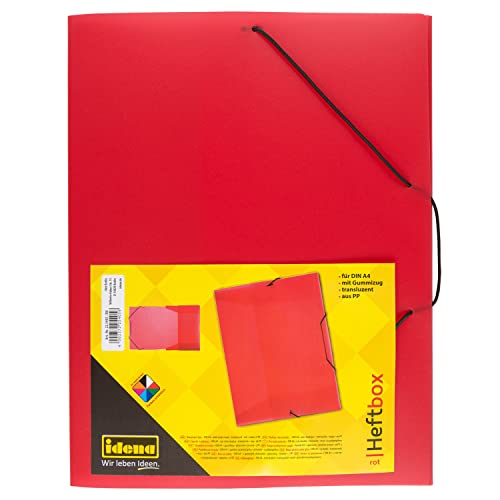 Idena 225405 - Heftbox für DIN A4 mit Gummizug, aus PP, Füllhöhe 3,5 cm, transluzent rot, 1 Stück von Idena