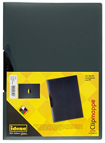 Idena 300554 - Clip Mappe für DIN A4 aus Polypropylen, transluzent schwarz, Klemmmappe, 1 Stück von Idena