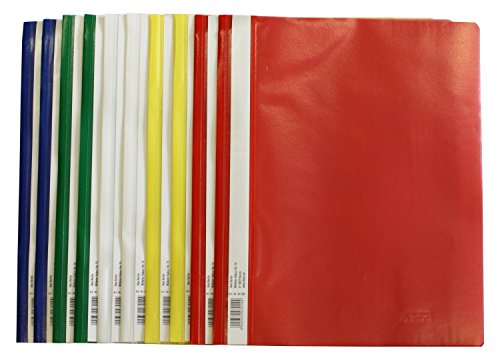 Idena 307007 - Schnellhefter A4 aus Kunststoff, 10 Stück, 5 Farben, 2 x blau/weiß/gelb/grün/rot (ungelocht / 10 Packungen) von Idena