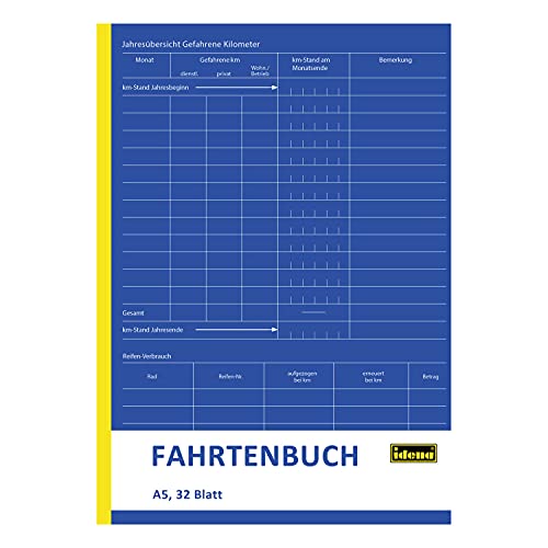 Idena 314251 - Fahrtenbuch, DIN A5, doppelseitig bedruckt, holzfreies Papier, 32 Blatt, 1 Stück von Idena